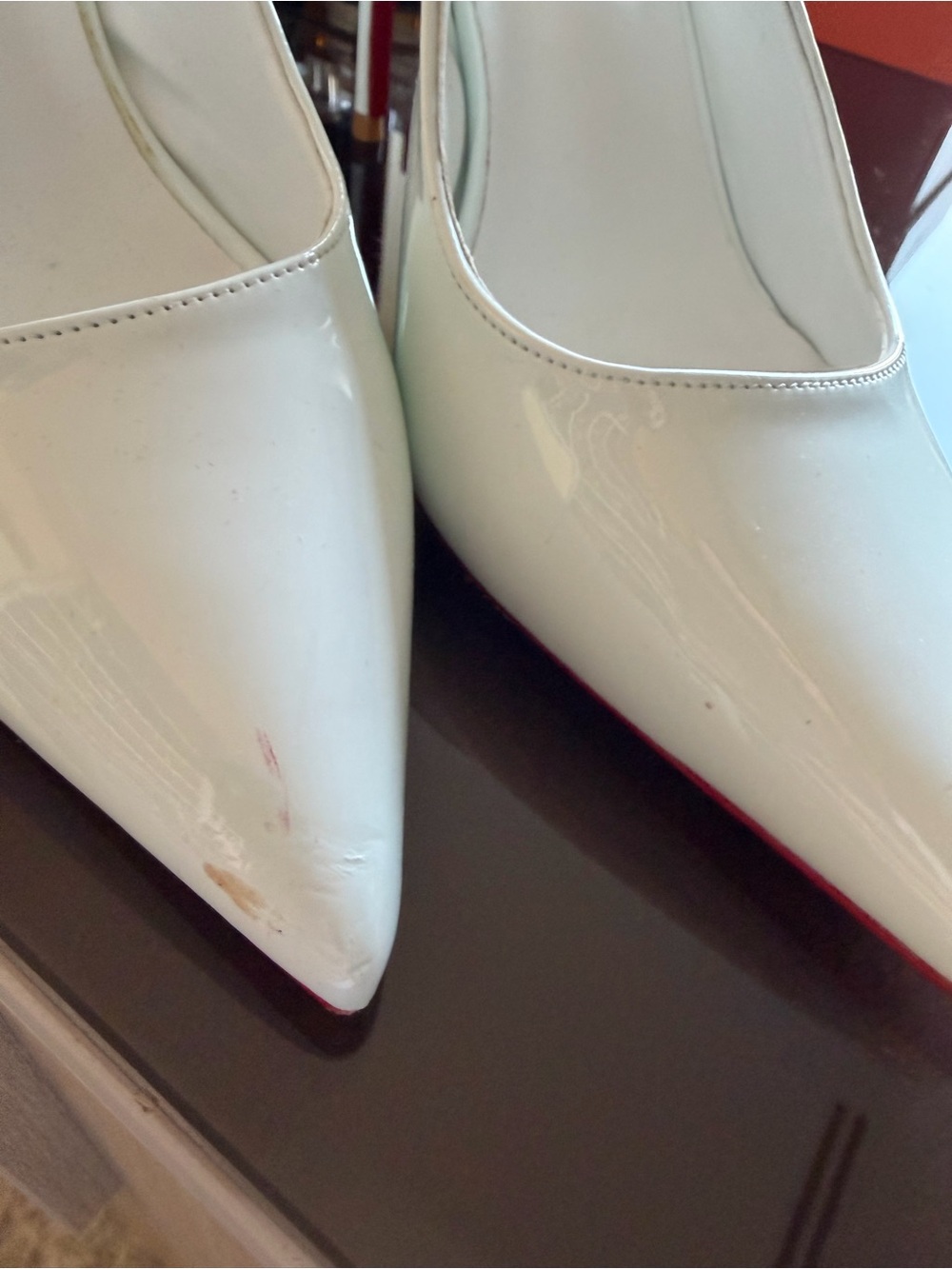 Christian Louboutin White Patent Pointed Slingback Pumps - Picture 4 of 5